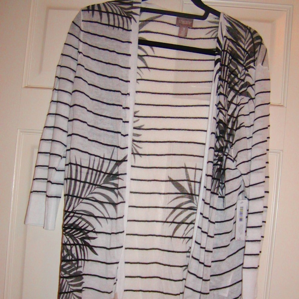 Chico's Stripped Tropical Mid Length Cardi NEW Size 3